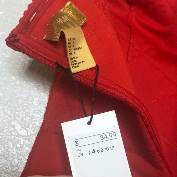 {H&M} NWT bodycon red fitted strapless dress size 4 - Picture 7 of 8